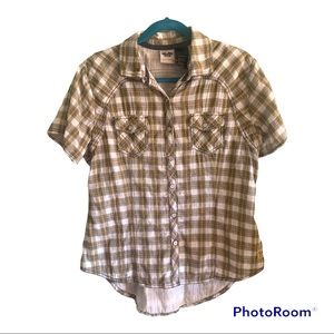 Women's Harley Davidson Button Down Yellow/Gray Plaid Shirt in Medium